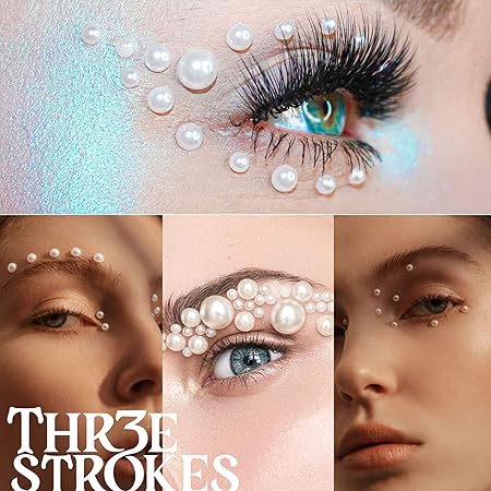 GV385 THR3E STROKES Nail Art Flat Back Half Round Pearl Kits 15, 1 Box of 6000 Pcs Flat-Back Black AB Pearl with Tweezer and Picker Pencil for Home DIY Nails Body Face Craft and Salon Use (D60)