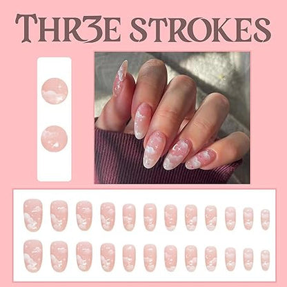 GV386 THR3E STROKES Press-On Nails,FakeNails Manicure set Salon look Nails Includes 24Nails, 1sheet gluetabs,1 Alcohol wipe,1 Manicure Stick, 1 Mini file. PN-35