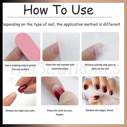 GV386 THR3E STROKES Press-On Nails,FakeNails Manicure set Salon look Nails Includes 24Nails, 1sheet gluetabs,1 Alcohol wipe,1 Manicure Stick, 1 Mini file. PN-35