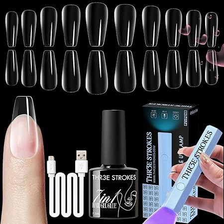 GV390 THR3E STROKES Nail Gel Extension Kit for Builder Gel UV Nail Art Kit Nail Extension Set Easy Funny Diy Nail Tips Art Decoration at Home Gift for Women (GEL X HALF MATTE KIT a92)