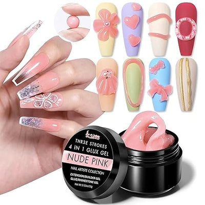 GV395 THR3E STROKES Solid Builder Nail Extension UV Hard Gel for Acrylic Nails & Sculptures - 15ML (NUDE PINK) - UV/LED Lamp Required