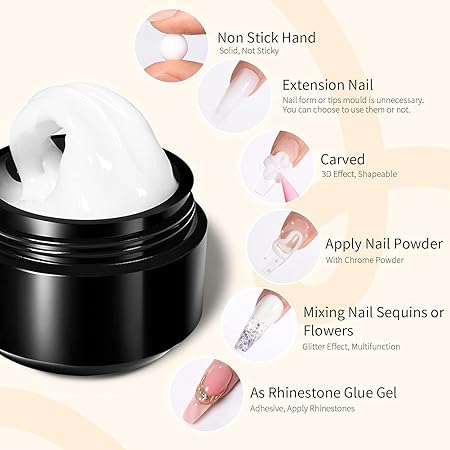 GV396 THR3E STROKES Solid Builder Nail ,15ML 4 in 1 Nail Extension UV Nail Glue for Acrylic Nails Rhinestones Gel 3D Nail Sculpture Gel 3D Molding Hard Gel for Nails UV/LED Nail Lamp Required (WHITE) (UV/LED LAMP REQUIRED)