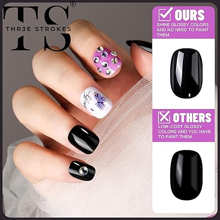 GV397 THR3E STROKES 24Pack Short Press On Nails, 576Pcs Short Round Press On Nails, Short Matte Press On Nails, Short Glossy Press On Nails, Short Fake Nails With Nail Glue(S6554)