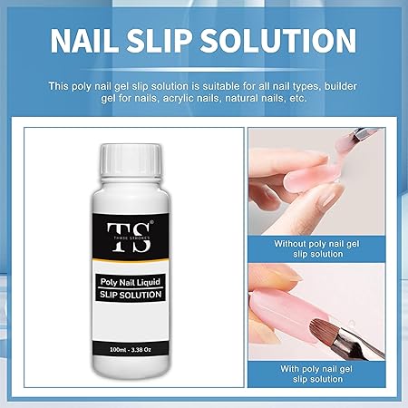 GV399 THR3E STROKES Nail Slip Solution Kit Poly Nail Gel Slip Solution 100ml/Nail Extension Slip Solution for Poly Nail Gel Nails with Dual-ended Brush for Beginner