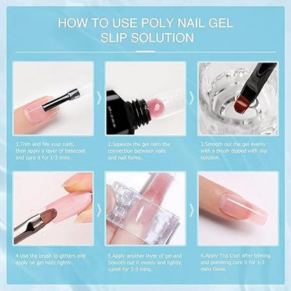 GV399 THR3E STROKES Nail Slip Solution Kit Poly Nail Gel Slip Solution 100ml/Nail Extension Slip Solution for Poly Nail Gel Nails with Dual-ended Brush for Beginner