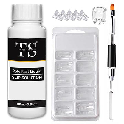 GV399 THR3E STROKES Nail Slip Solution Kit Poly Nail Gel Slip Solution 100ml/Nail Extension Slip Solution for Poly Nail Gel Nails with Dual-ended Brush for Beginner