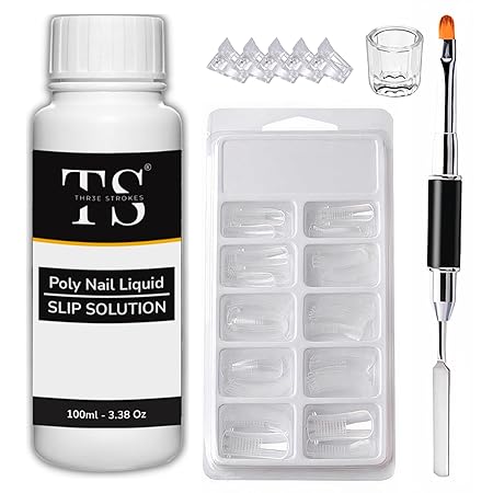 GV399 THR3E STROKES Nail Slip Solution Kit Poly Nail Gel Slip Solution 100ml/Nail Extension Slip Solution for Poly Nail Gel Nails with Dual-ended Brush for Beginner