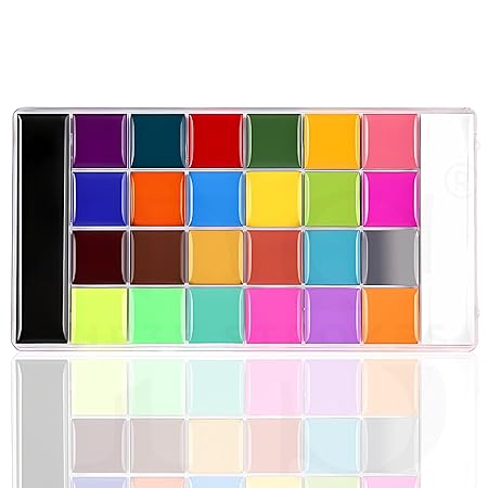 GV400 THR3E STROKES Face Paint Palette, 26 Colours with 6 Glow Colours, Non-Toxic Body Paint Kit for Kids and Adults, Professional Makeup for Cosplay, (26 BP)