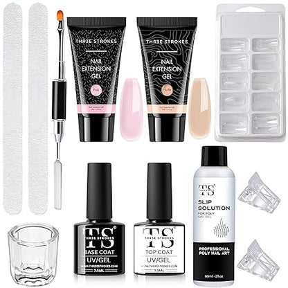 GV401 THR3E STROKES Poly Nail Gel Extension Kit for Builder Gel Nail Art Kit Nail Extension Set (Set of 12) (PINK NUDE)