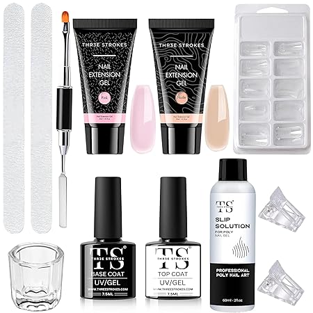 GV401 THR3E STROKES Poly Nail Gel Extension Kit for Builder Gel Nail Art Kit Nail Extension Set (Set of 12) (PINK NUDE)