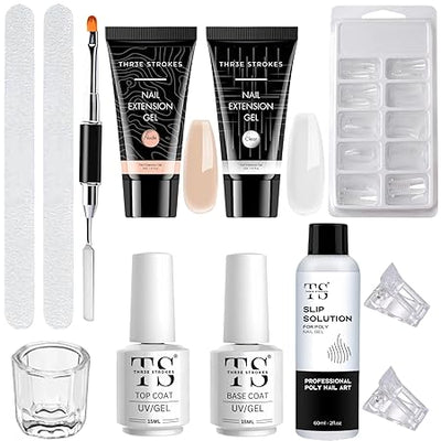 GV403 THR3E STROKES Poly Nail Gel Extension Kit for Builder Gel Nail Art Kit Nail Extension Set (Set of 12) (Nude, Clear) (NUDE, CLEAR)