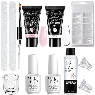 GV404 THR3E STROKES Poly Nail Gel Extension Kit for Builder Gel Nail Art Kit Nail Extension Set (Set of 12) (PINK WHITE)