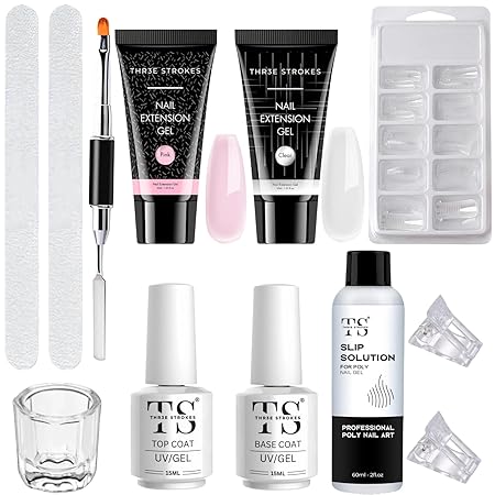 GV405 THR3E STROKES Poly Nail Gel Extension Kit for Builder Gel Nail Art Kit Nail Extension Set (Set of 12) (PINK,CLEAR)