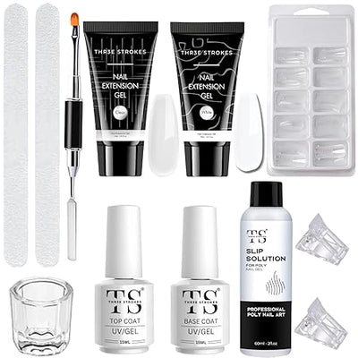 GV406 THR3E STROKES Poly Nail Gel Extension Kit for Builder Gel Nail Art Kit Nail Extension Set (Set of 12) (WHITE CLEAR)