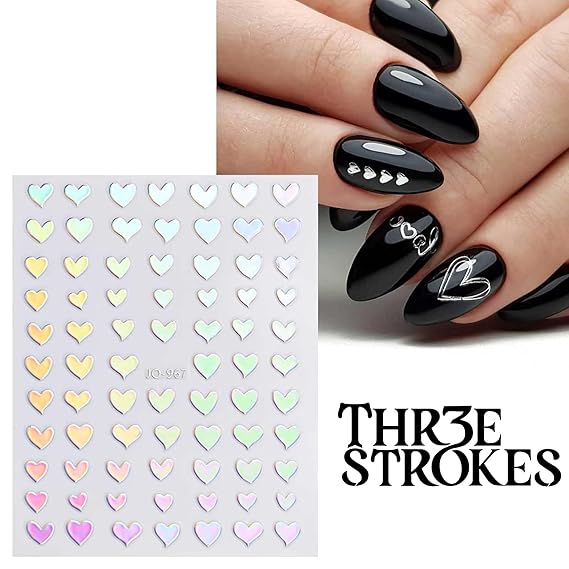 GV410 THR3E STROKES 12 Sheets Aurora Nail Art Stickers Decals Self-Adhesive Pegatinas Uñas Glitter Holographic Star Heart Nail Supplies Nail Art Design Decoration Accessories (D22)