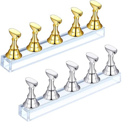 GV411 THR3E STROKES 2 Sets Acrylic Nail Display Stand - Tip Practice Stand With Magnetic Holder for DIY Nail Art and Manicure Tools (mix color)(ACRYLIC NAIL STAND 2PCS)