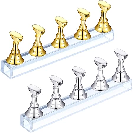 GV411 THR3E STROKES 2 Sets Acrylic Nail Display Stand - Tip Practice Stand With Magnetic Holder for DIY Nail Art and Manicure Tools (mix color)(ACRYLIC NAIL STAND 2PCS)