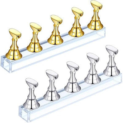 GV411 THR3E STROKES 2 Sets Acrylic Nail Display Stand - Tip Practice Stand With Magnetic Holder for DIY Nail Art and Manicure Tools (mix color)(ACRYLIC NAIL STAND 2PCS)