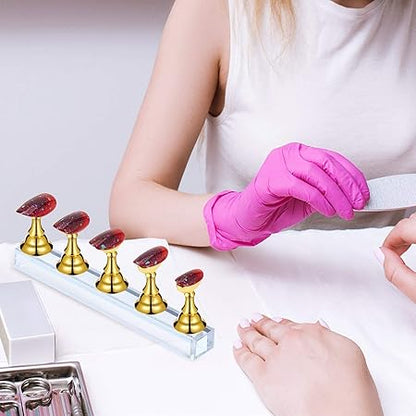 GV411 THR3E STROKES 2 Sets Acrylic Nail Display Stand - Tip Practice Stand With Magnetic Holder for DIY Nail Art and Manicure Tools (mix color)(ACRYLIC NAIL STAND 2PCS)