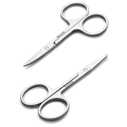 GV412 THR3E STROKES Stainless Steel Nose Hair Trimmer, Curved Eyebrows Scissors and Rounded Nose Hair Scissors for Men Mustache Beard Trimming Sharp Professional (Silver)