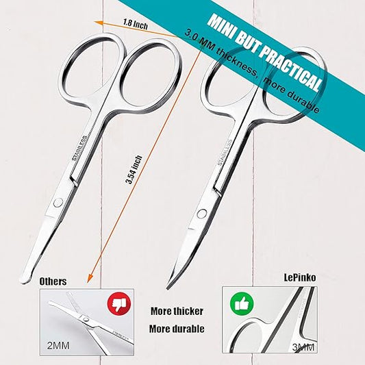 GV412 THR3E STROKES Stainless Steel Nose Hair Trimmer, Curved Eyebrows Scissors and Rounded Nose Hair Scissors for Men Mustache Beard Trimming Sharp Professional (Silver)
