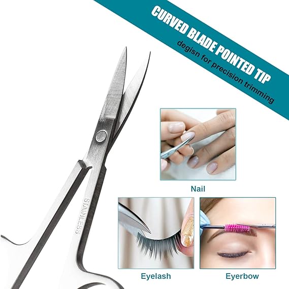 GV412 THR3E STROKES Stainless Steel Nose Hair Trimmer, Curved Eyebrows Scissors and Rounded Nose Hair Scissors for Men Mustache Beard Trimming Sharp Professional (Silver)