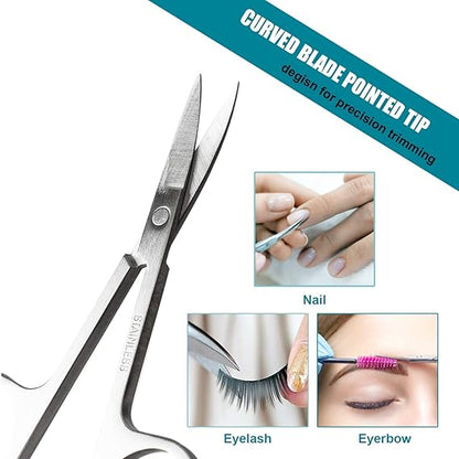 GV412 THR3E STROKES Stainless Steel Nose Hair Trimmer, Curved Eyebrows Scissors and Rounded Nose Hair Scissors for Men Mustache Beard Trimming Sharp Professional (Silver)