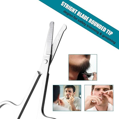 GV412 THR3E STROKES Stainless Steel Nose Hair Trimmer, Curved Eyebrows Scissors and Rounded Nose Hair Scissors for Men Mustache Beard Trimming Sharp Professional (Silver)