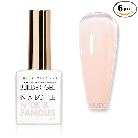 GV416 THR3E STROKES BIAB Clear,Pink,Nude,White Builder Gel for Nails, 15ml Nail Strengthener in a Bottle, Nail Extension Hard Gel, Soak Off Long Lasting UV Light Cure, Base Coat Top Coat Needed (15ML)