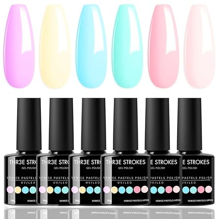 GV418 THR3E STROKES Gel Nail Polish Set- 6 Colors Nude Gel Polish All Seasons Skin Tones Pink Neutral Brown Gel Polish Kit (Uv/Led Lamp Required) Shades Need At Least 3 Layers, Shine Finish, 7.5 Milliliters (VENICE PASTELS (VP22), 7.5ML)