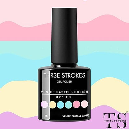 GV418 THR3E STROKES Gel Nail Polish Set- 6 Colors Nude Gel Polish All Seasons Skin Tones Pink Neutral Brown Gel Polish Kit (Uv/Led Lamp Required) Shades Need At Least 3 Layers, Shine Finish, 7.5 Milliliters (VENICE PASTELS (VP22), 7.5ML)