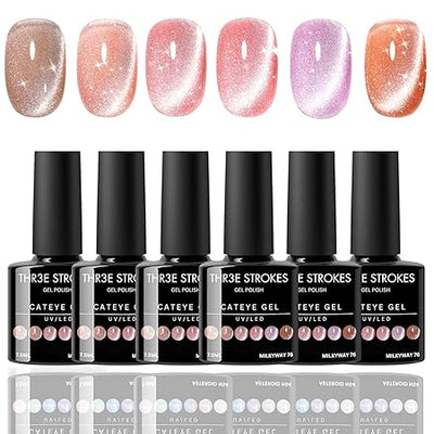 GV420 THR3E STROKES Gel Nail Polish Set - 6 Colors Nude, Pink, Brown Gel Polish Kit (Uv/Led Lamp Required) - 7.5 Milliliters (MILKYWAY 76, 7.5ML)