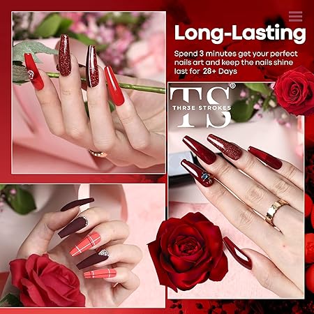 GV423 THR3E STROKES Gel Nail Polish Set- 6 Colors Nude Gel Polish All Seasons Skin Tones Pink Neutral Brown Gel Polish Kit (Uv/Led Lamp Required) Shades Need At Least 3 Layers, Shine Finish, 7.5 Milliliters (ROJA RED 888, 7.5ML)