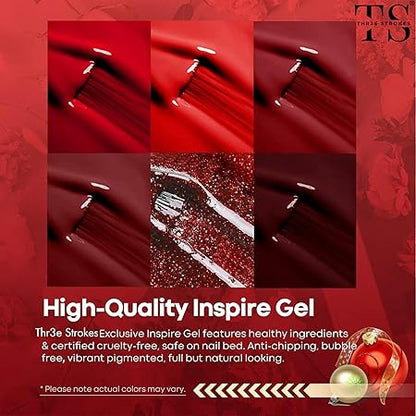 GV423 THR3E STROKES Gel Nail Polish Set- 6 Colors Nude Gel Polish All Seasons Skin Tones Pink Neutral Brown Gel Polish Kit (Uv/Led Lamp Required) Shades Need At Least 3 Layers, Shine Finish, 7.5 Milliliters (ROJA RED 888, 7.5ML)