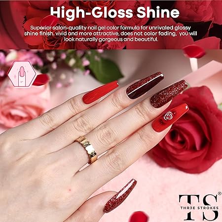 GV423 THR3E STROKES Gel Nail Polish Set- 6 Colors Nude Gel Polish All Seasons Skin Tones Pink Neutral Brown Gel Polish Kit (Uv/Led Lamp Required) Shades Need At Least 3 Layers, Shine Finish, 7.5 Milliliters (ROJA RED 888, 7.5ML)