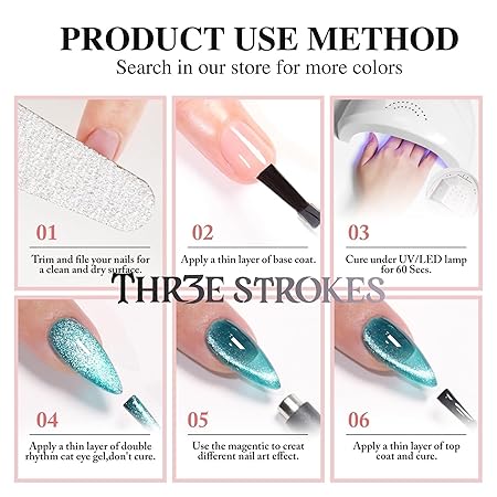 GV429 THR3E STROKES 9D Glitter Cat Eye Gel Magnetic Nail Polish Gel Art Manicure DIY at Home Soak Off UV G-el 7.5ML (CE12, 7.5ML)