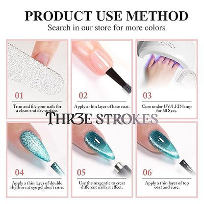 GV429 THR3E STROKES 9D Glitter Cat Eye Gel Magnetic Nail Polish Gel Art Manicure DIY at Home Soak Off UV G-el 7.5ML (CE12, 7.5ML)