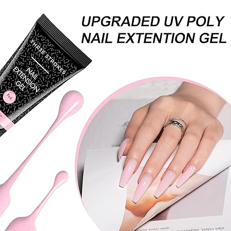 GV433 THR3E STROKES 30 ML Poly l tubes Polygel For Nails Extensions Finger nail art Manicure Acrylic gel Varnish hybrid UV Poly gel Professional Salon Nail DIY Gift for Women (PINK)