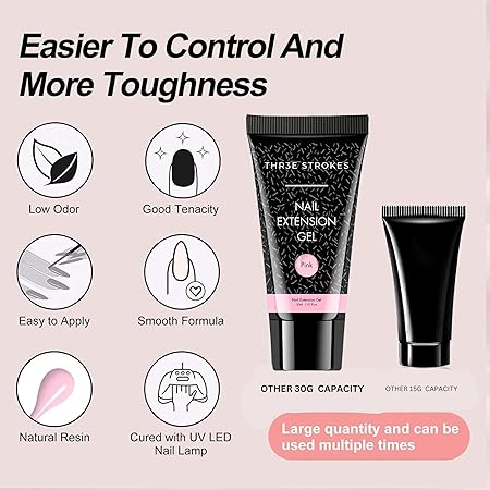 GV433 THR3E STROKES 30 ML Poly l tubes Polygel For Nails Extensions Finger nail art Manicure Acrylic gel Varnish hybrid UV Poly gel Professional Salon Nail DIY Gift for Women (PINK)