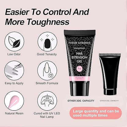 GV433 THR3E STROKES 30 ML Poly l tubes Polygel For Nails Extensions Finger nail art Manicure Acrylic gel Varnish hybrid UV Poly gel Professional Salon Nail DIY Gift for Women (PINK)