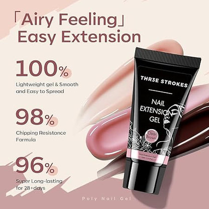 GV434 THR3E STROKES Polygel Quick Upgrade Poly Gel Finish Kits,30ML Polygel Nail Kit Builder Gel,Nail Extension Gel Trendy Nail Art Design Salon Nail Easy DIY At Home(11 CLEAR BROWN)(UV/LED Lamp Required)