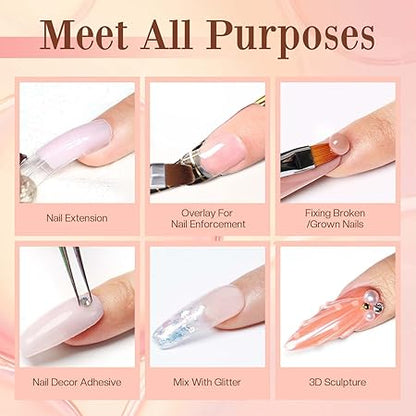 GV434 THR3E STROKES Polygel Quick Upgrade Poly Gel Finish Kits,30ML Polygel Nail Kit Builder Gel,Nail Extension Gel Trendy Nail Art Design Salon Nail Easy DIY At Home(11 CLEAR BROWN)(UV/LED Lamp Required)