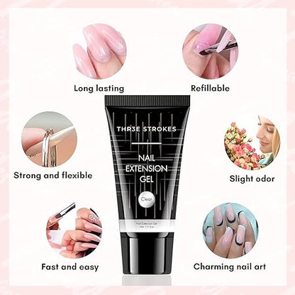 GV435 THR3E STROKES TOXIC FREE POLYGEL NAIL KIT I NAIL ART KIT I POLYGEL NAIL EXTENTION KIT for Builder Gel UV Nail Art Kit Nail Extension Set (PEARL KIT) (12 IN THE SET) (PINK)