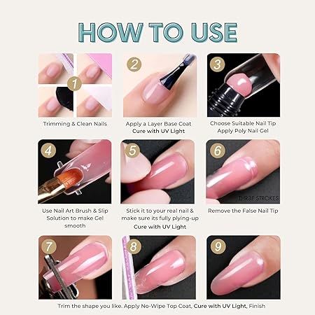 GV435 THR3E STROKES TOXIC FREE POLYGEL NAIL KIT I NAIL ART KIT I POLYGEL NAIL EXTENTION KIT for Builder Gel UV Nail Art Kit Nail Extension Set (PEARL KIT) (12 IN THE SET) (PINK)