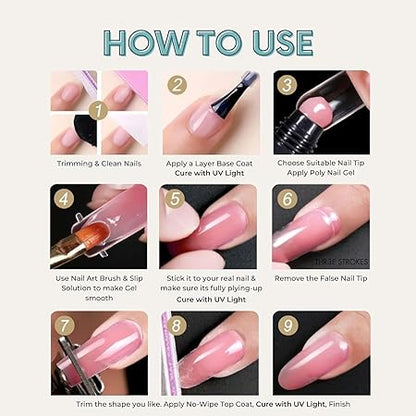 GV435 THR3E STROKES TOXIC FREE POLYGEL NAIL KIT I NAIL ART KIT I POLYGEL NAIL EXTENTION KIT for Builder Gel UV Nail Art Kit Nail Extension Set (PEARL KIT) (12 IN THE SET) (PINK)