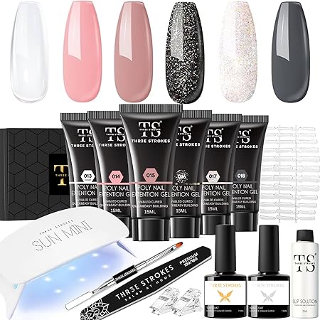 GV438 THR3E STROKES Poly Nail Gel Extension Kit for Builder Gel UV Nail Art Kit Nail Extension Set (Nude, Pink, White) (62 Items in the set)( MINIMUM 180S TO DRY)(BEGGINERS KIT) (3)