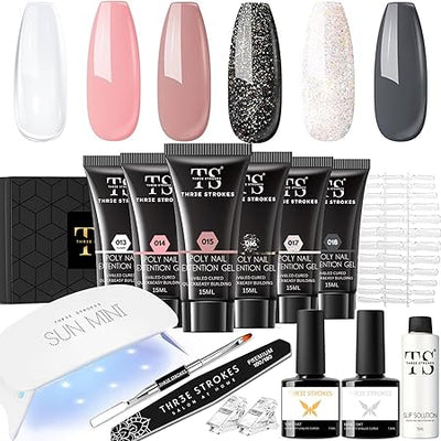 GV438 THR3E STROKES Poly Nail Gel Extension Kit for Builder Gel UV Nail Art Kit Nail Extension Set (Nude, Pink, White) (62 Items in the set)( MINIMUM 180S TO DRY)(BEGGINERS KIT) (3)