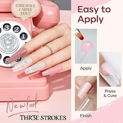 GV438 THR3E STROKES Poly Nail Gel Extension Kit for Builder Gel UV Nail Art Kit Nail Extension Set (Nude, Pink, White) (62 Items in the set)( MINIMUM 180S TO DRY)(BEGGINERS KIT) (3)