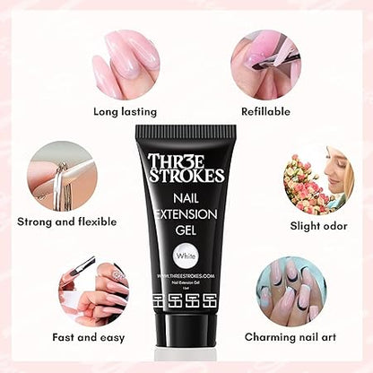 GV439 THR3E STROKES Professional Poly Gel Nail Kit with U V Light Starter Kit, 6 Pcs Builder Gel Nail Extension Kit for Beginners with Everything Nail Art DIY (SAPPHIRE KIT)