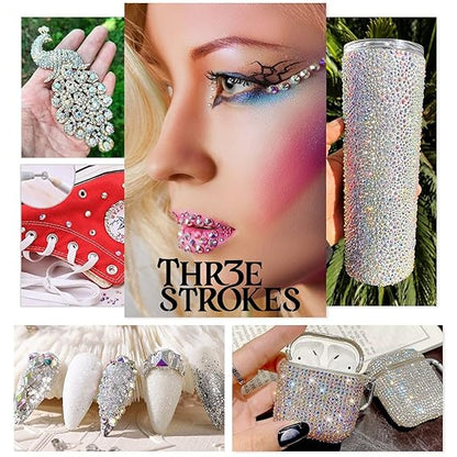 GV440 THR3E STROKES 2052Pcs Crystal AB Nail Rhinestones and Charms - 72 Multi Shapes, Flatback Rhinestones, Big Nails Art Gems & 1980 Round Beads K9 Glass Stones - Eyes & Makeup (D4)